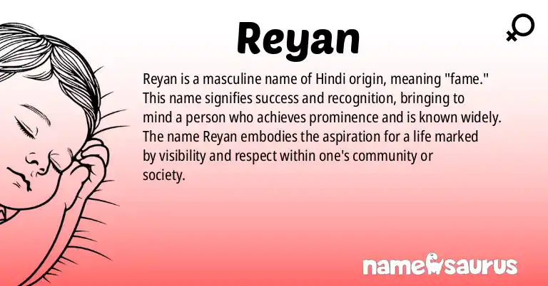 Infographic about Reyan name meaning, Reyan is a name from Hindi origin(s).