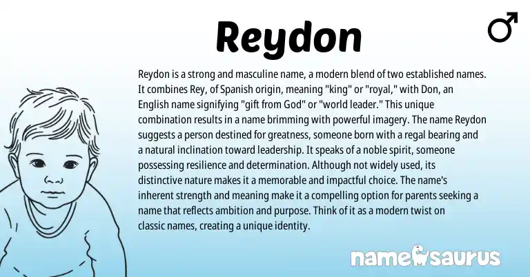 Infographic about Reydon name meaning, Reydon is a name from English, Spanish origin(s).