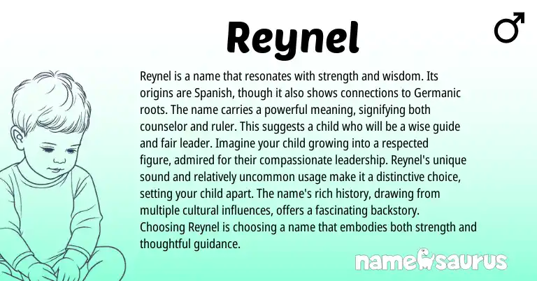 Infographic about Reynel name meaning, Reynel is a name from Spanish origin(s).