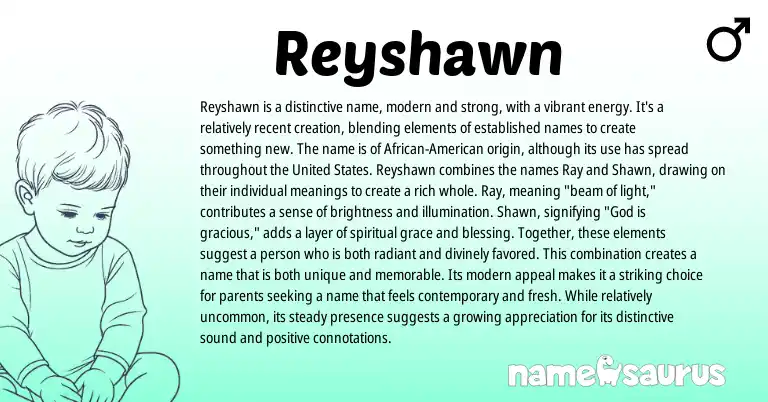 Infographic about Reyshawn name meaning, Reyshawn is a name from American origin(s).