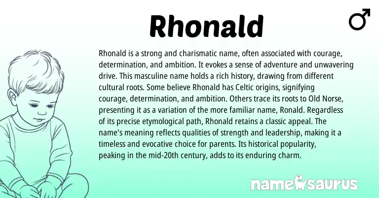 Infographic about Rhonald name meaning, Rhonald is a name from Scottish, Celtic origin(s).
