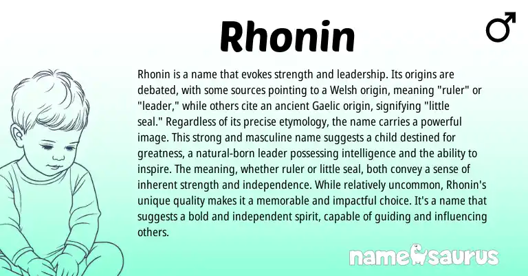 Infographic about Rhonin name meaning, Rhonin is a name from Welsh origin(s).