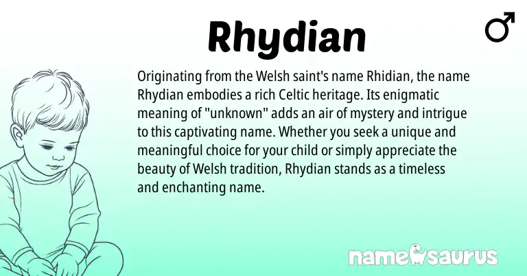 Infographic about Rhydian name meaning, Rhydian is a name from Welsh, Celtic origin(s).