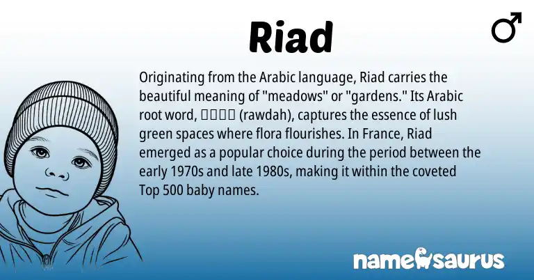 Infographic about Riad name meaning, Riad is a name from Arabic origin(s).