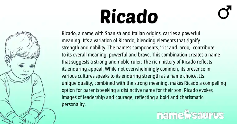 Infographic about Ricado name meaning, Ricado is a name from Italian, Spanish origin(s).