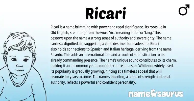 Infographic about Ricari name meaning, Ricari is a name from English origin(s).