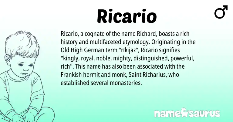 Infographic about Ricario name meaning, Ricario is a name from Old High German, Frankish origin(s).