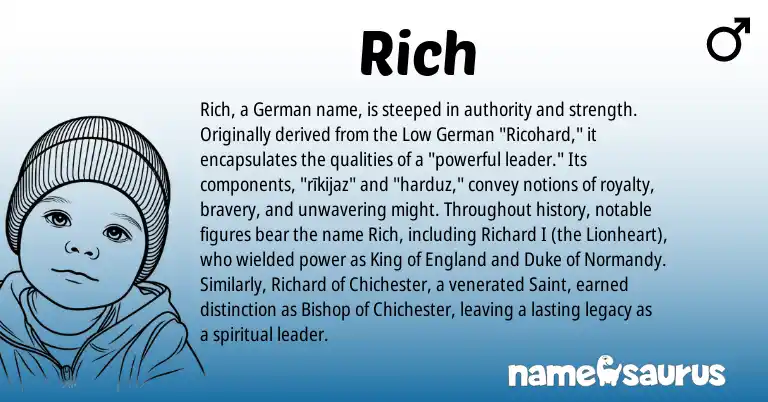 Infographic about Rich name meaning, Rich is a name from German, Low German, England origin(s).