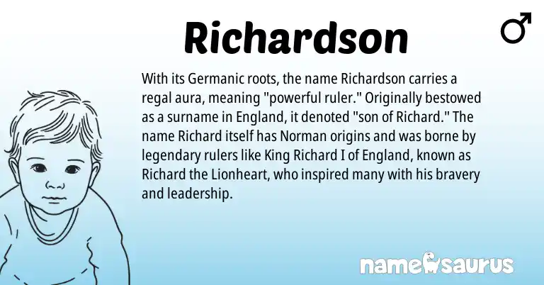 Infographic about Richardson name meaning, Richardson is a name from Norman, Germanic, England origin(s).