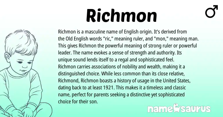 Infographic about Richmon name meaning, Richmon is a name from English origin(s).
