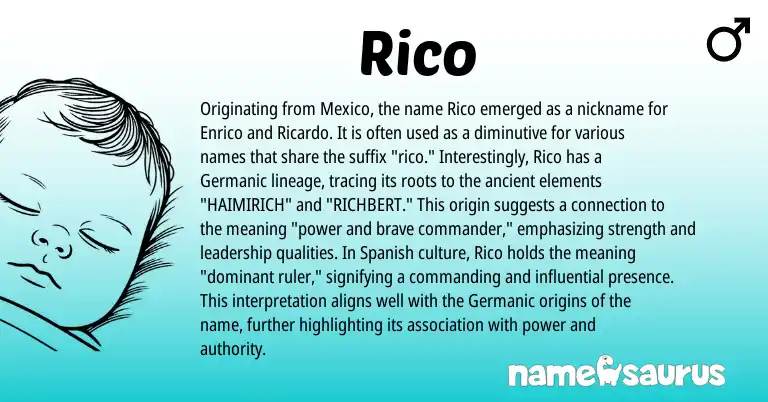 Infographic about Rico name meaning, Rico is a name from Spanish, Germanic origin(s).