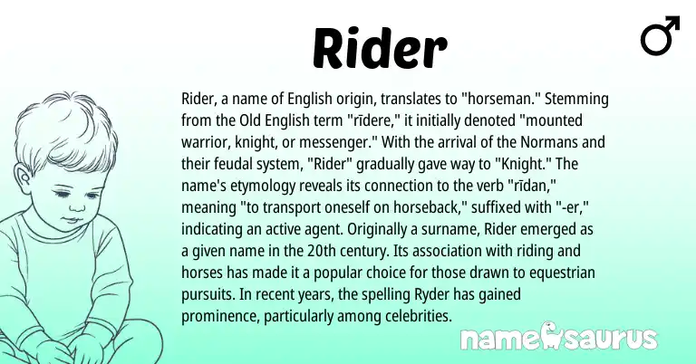 Infographic about Rider name meaning, Rider is a name from Old English, English origin(s).