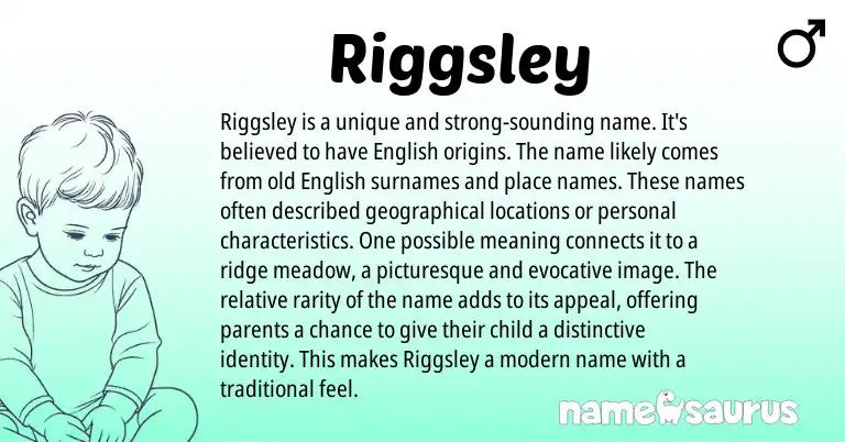 Infographic about Riggsley name meaning, Riggsley is a name from Unknown origin(s).