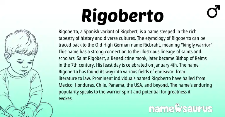 Infographic about Rigoberto name meaning, Rigoberto is a name from Old High German, Spanish origin(s).