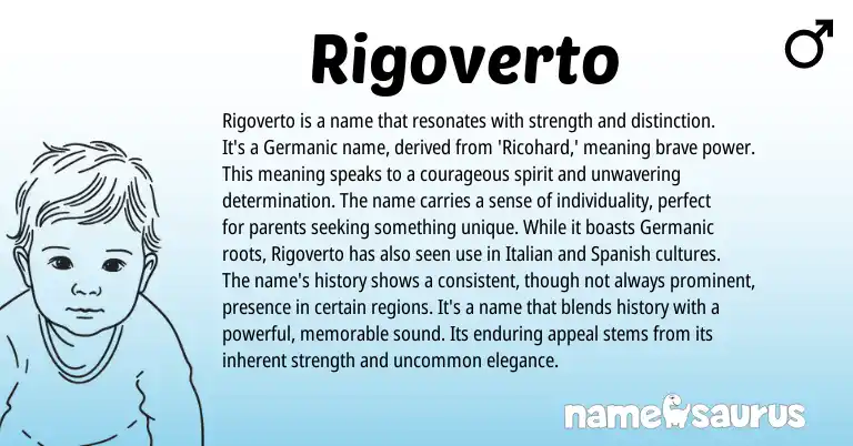 Infographic about Rigoverto name meaning, Rigoverto is a name from Germanic, Italian origin(s).