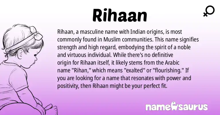 Infographic about Rihaan name meaning, Rihaan is a name from Indian (Muslim) origin(s).