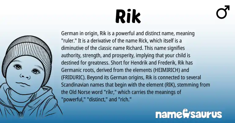 Infographic about Rik name meaning, Rik is a name from German, Germanic, Old Norse, Scandinavian origin(s).