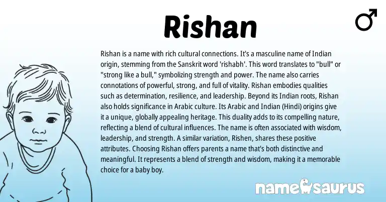 Infographic about Rishan name meaning, Rishan is a name from Arabic, Indian, Sanskrit origin(s).