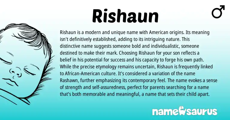 Infographic about Rishaun name meaning, Rishaun is a name from Persian, American origin(s).