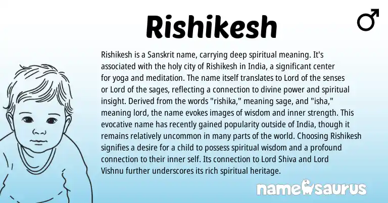Infographic about Rishikesh name meaning, Rishikesh is a name from Indian, Sanskrit origin(s).