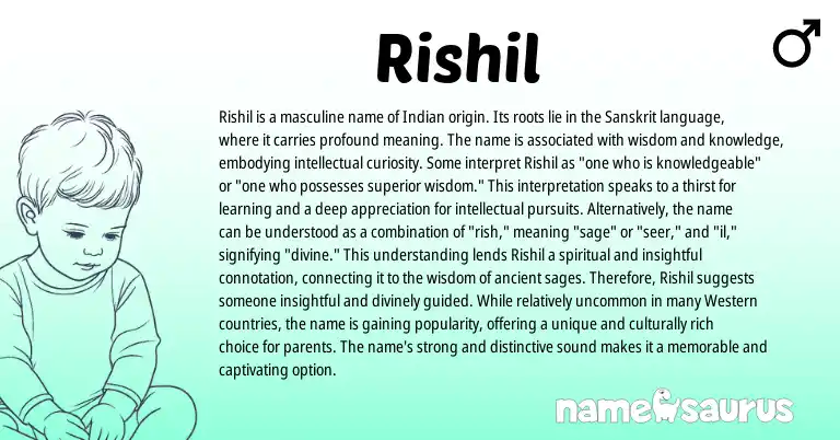 Infographic about Rishil name meaning, Rishil is a name from Indian, Sanskrit origin(s).