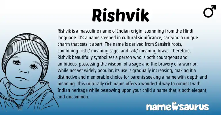 Infographic about Rishvik name meaning, Rishvik is a name from Indian, Sanskrit origin(s).