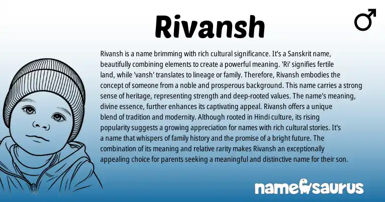 Infographic about Rivansh name meaning, Rivansh is a name from Hindi, Sanskrit origin(s).