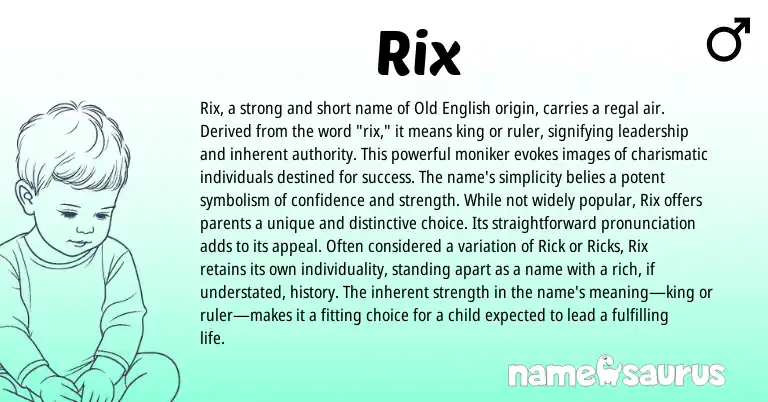 Infographic about Rix name meaning, Rix is a name from English origin(s).