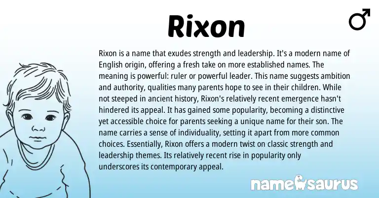Infographic about Rixon name meaning, Rixon is a name from English origin(s).