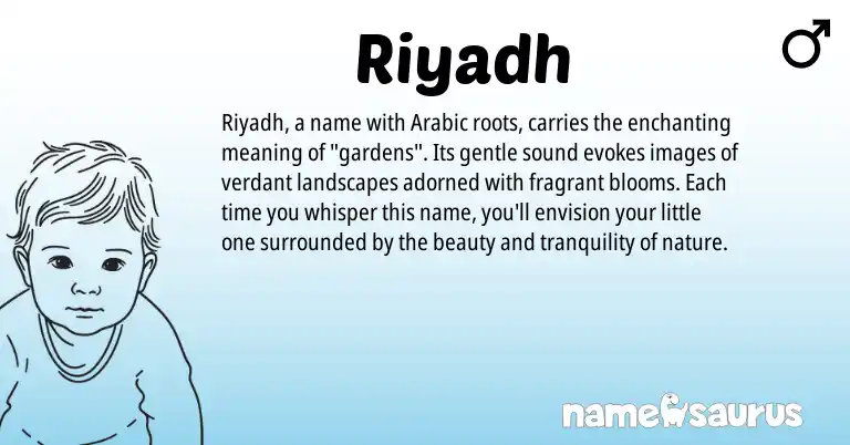 Infographic about Riyadh name meaning, Riyadh is a name from Arabic origin(s).