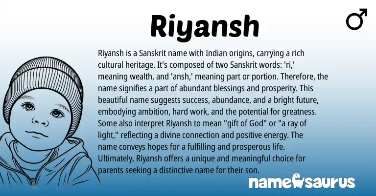 Infographic about Riyansh name meaning, Riyansh is a name from Indian, Sanskrit origin(s).