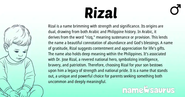 Infographic about Rizal name meaning, Rizal is a name from Arabic origin(s).