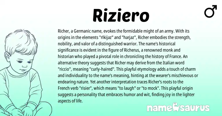 Infographic about Riziero name meaning, Riziero is a name from French, Germanic, Italian origin(s).