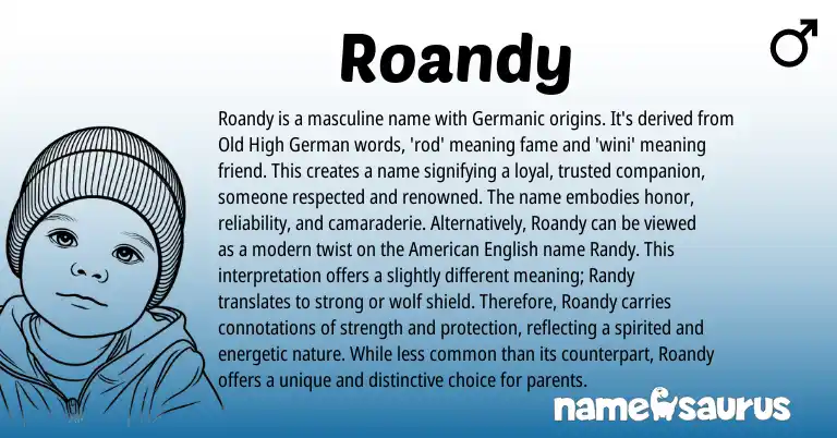 Infographic about Roandy name meaning, Roandy is a name from Germanic origin(s).