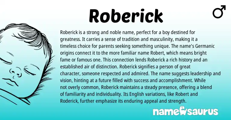 Infographic about Roberick name meaning, Roberick is a name from Germanic origin(s).