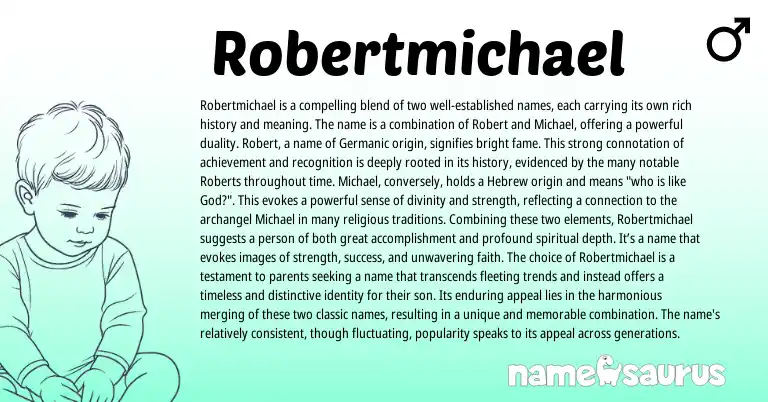 Infographic about Robertmichael name meaning, Robertmichael is a name from Germanic, Hebrew, English origin(s).
