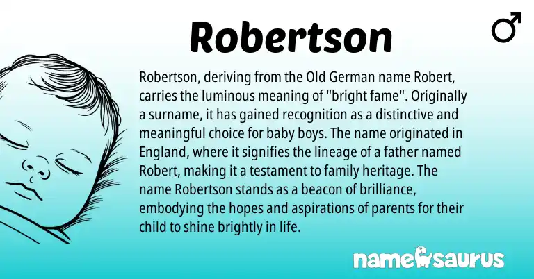 Infographic about Robertson name meaning, Robertson is a name from Old German, England origin(s).