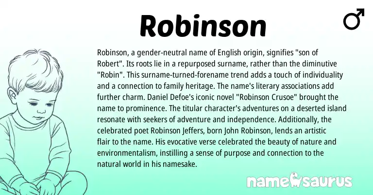 Infographic about Robinson name meaning, Robinson is a name from English origin(s).