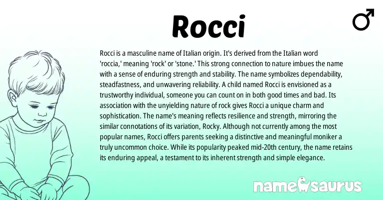 Infographic about Rocci name meaning, Rocci is a name from Italian origin(s).