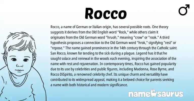 Infographic about Rocco name meaning, Rocco is a name from Old German, German, Old English, Italian origin(s).
