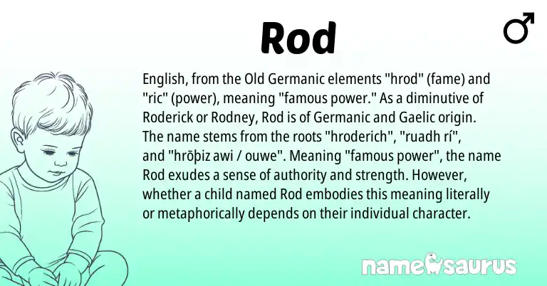Infographic about Rod name meaning, Rod is a name from Germanic, English, Old Germanic, Gaelic origin(s).