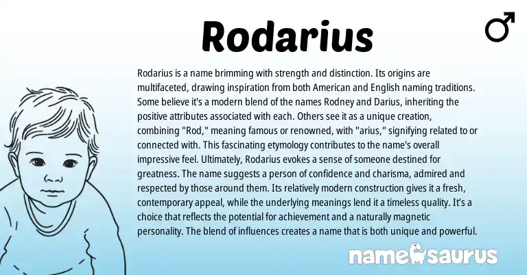 Infographic about Rodarius name meaning, Rodarius is a name from English, American origin(s).
