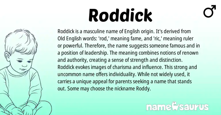 Infographic about Roddick name meaning, Roddick is a name from English origin(s).