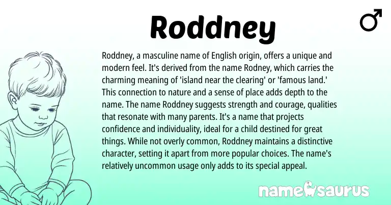 Infographic about Roddney name meaning, Roddney is a name from English origin(s).
