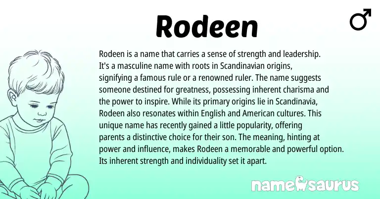 Infographic about Rodeen name meaning, Rodeen is a name from Scandinavian origin(s).