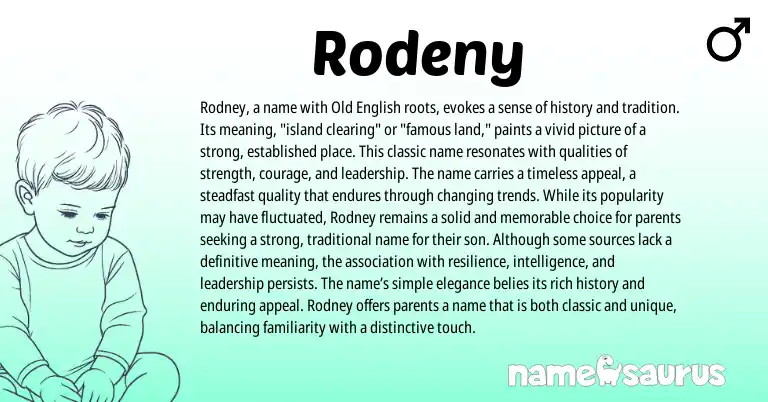 Infographic about Rodeny name meaning, Rodeny is a name from English origin(s).