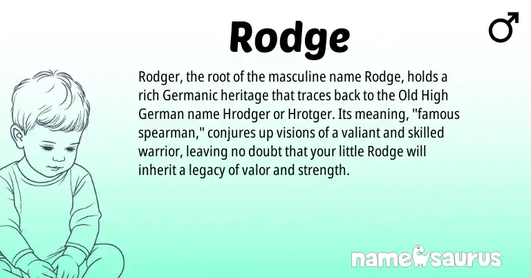 Infographic about Rodge name meaning, Rodge is a name from Old High German, Germanic origin(s).
