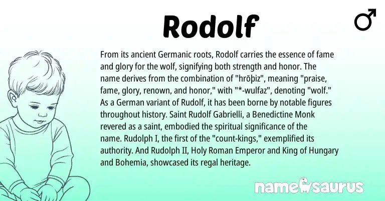 Infographic about Rodolf name meaning, Rodolf is a name from Roman, German, Germanic origin(s).