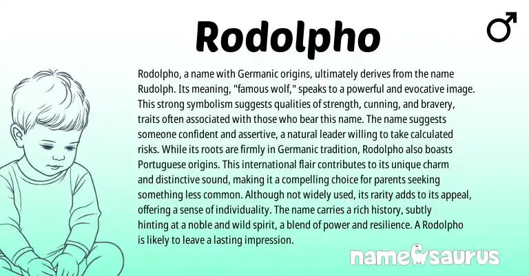 Infographic about Rodolpho name meaning, Rodolpho is a name from Germanic origin(s).