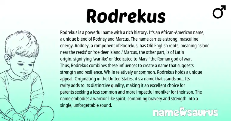 Infographic about Rodrekus name meaning, Rodrekus is a name from Latin, English, Roman origin(s).